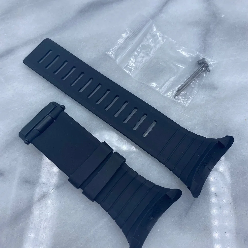 Sunto Core Mens 28mm Watch Band Black Silicone Rubber Ribbed‎ Sport Strap Pins